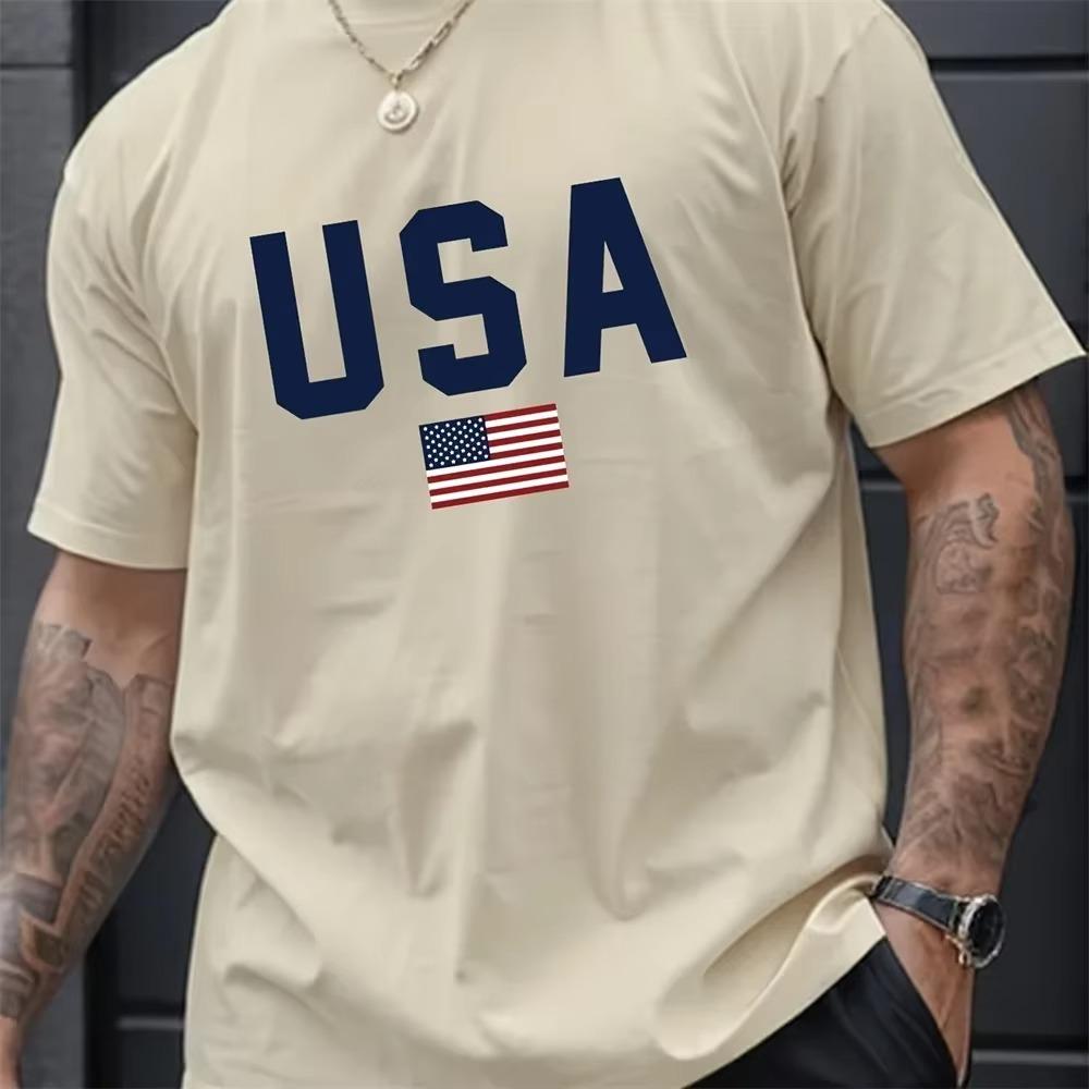 

Мужская летняя футболка с круглым вырезом и коротким рукавом с узором в виде алфавита - дышащая полиэстеровая ткань, слегка эластичная, стандартный крой, повседневная S бежевый