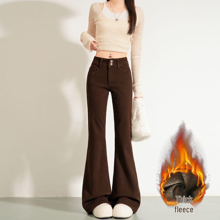 Women s New High-Waisted Slimming Coffee Flare Jeans - Autumn/Winter 2025 Large