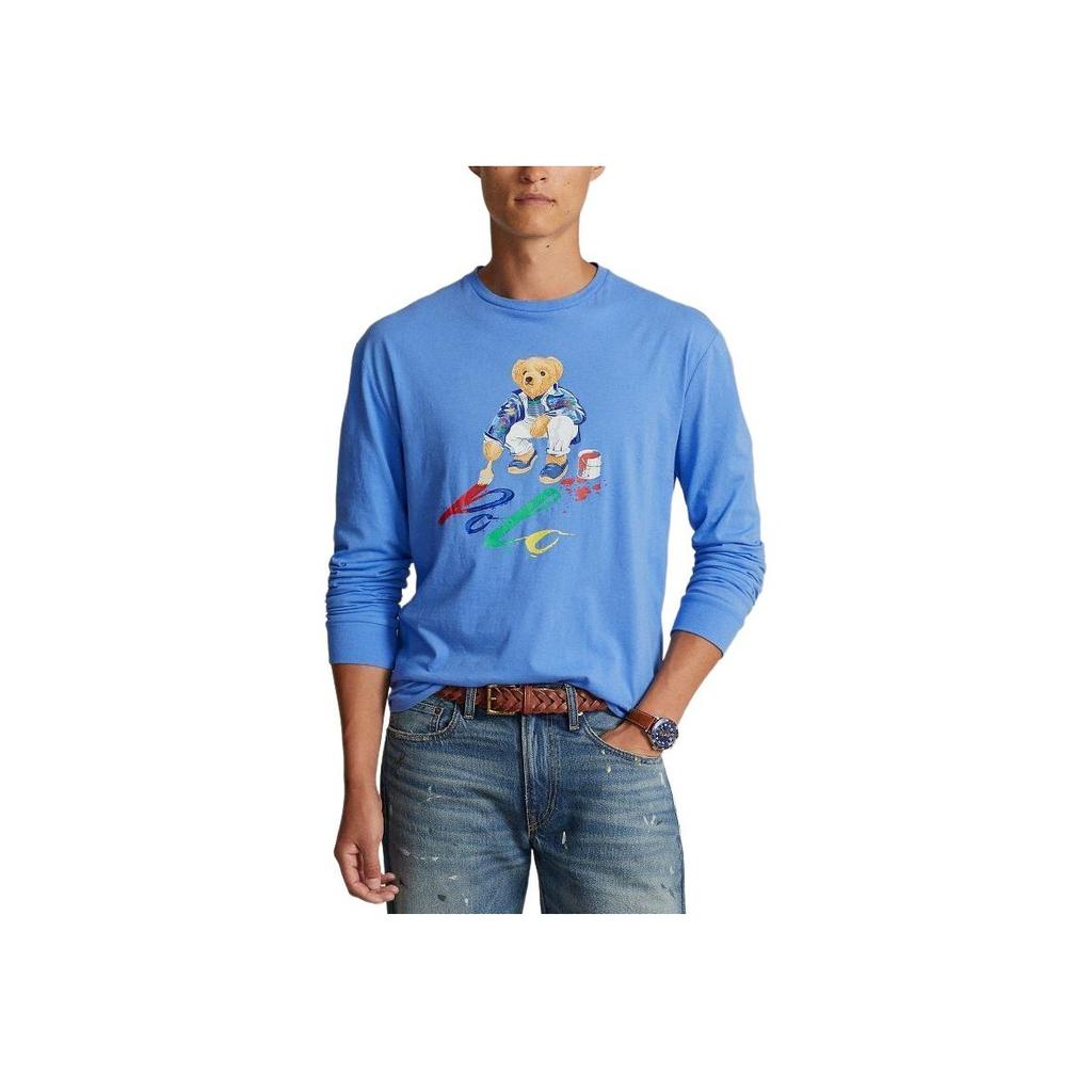 Polo Ralph Lauren SS24 Bear Letter Print Loose Fit Long Sleeve T-Shirt Men Tops Blue MNPOTSH16820340-400
