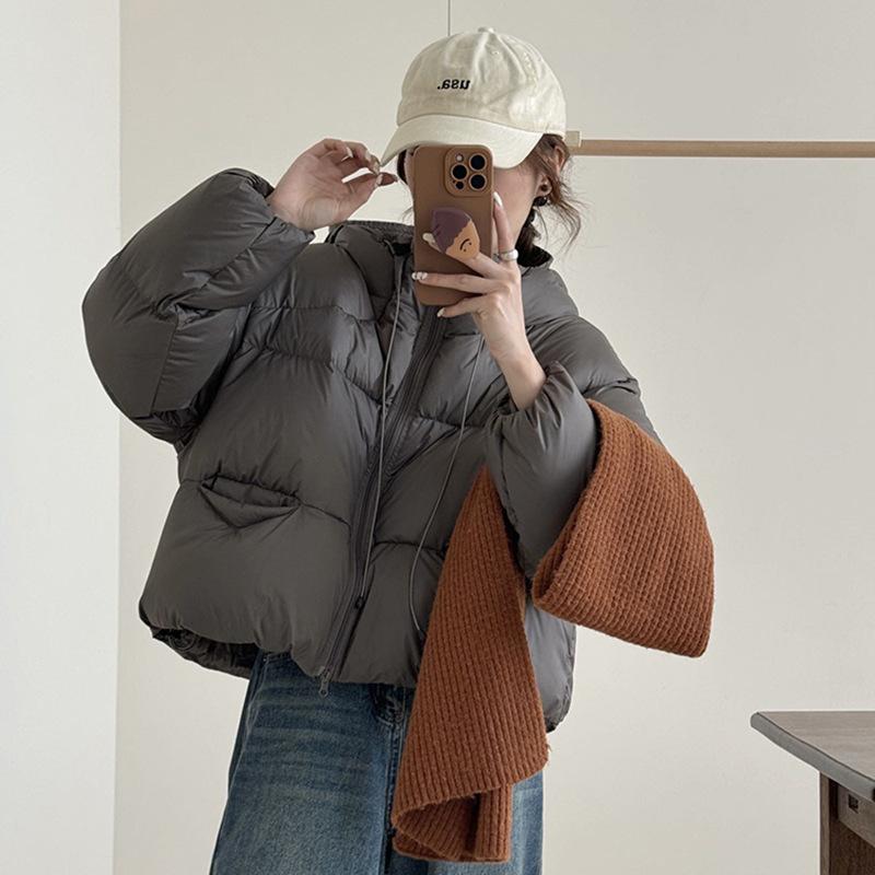 Gall-free direct charging high-quality 90 white duck down jacket women's short 2024 new thickened puff-feeling hooded bread jacket