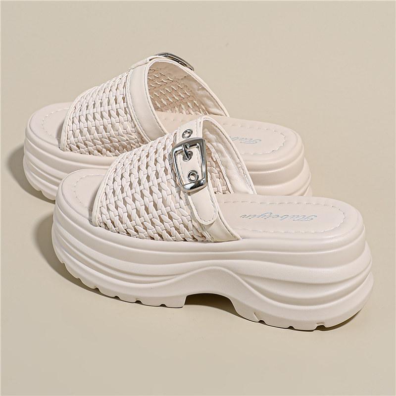 Retro Hollow Woven Slip-On Women s Summer Outdoor Sandals Breathable Lazy Half Slippers Comfortable Lightweight Anti-Slip 33
