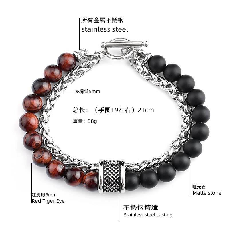 1 Stück Herren Armband aus mattem Edelstahl mit Tigerauge Stein Armband - Herren Schmuck Armband