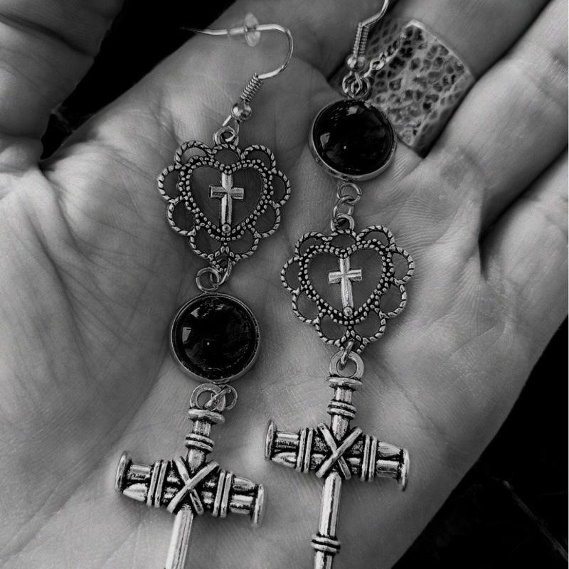 Gothic Cross Asymmetrical Dangle Earrings for Women