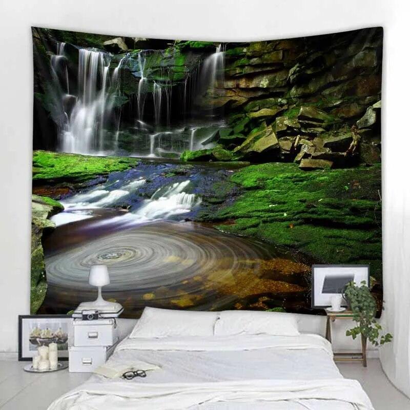 Naturlig väggtapet Mandala Trädgård Landskap Bohemisk rumsinredning Psykedelisk Tapiz Hippie Sovrum Tygmatta