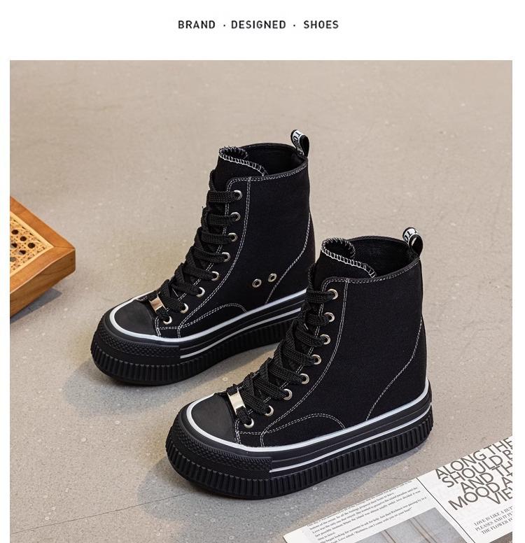 

Платформенные парусиновые туфли женские весенне-осенние новые туфли на маффиновой подошве универсальные с внутренней высотой, увеличивающей рост, повседневные туфли на супервысоком каблуке с высоким верхом 35 чёрный