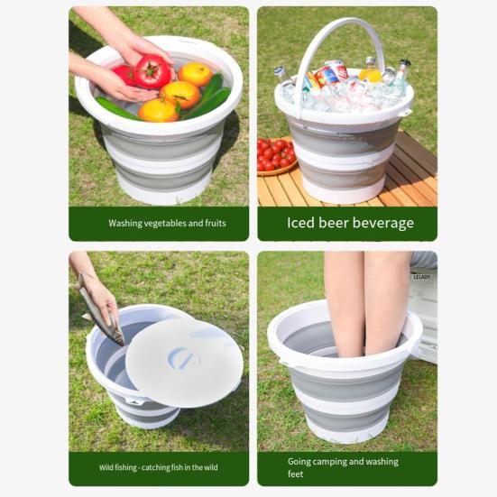 10L Foldable Water Bucket with Handle Portable Lightweight Multifunctional Outdoor Camping Fishing Car Washing Collapsible Water Storage Pail