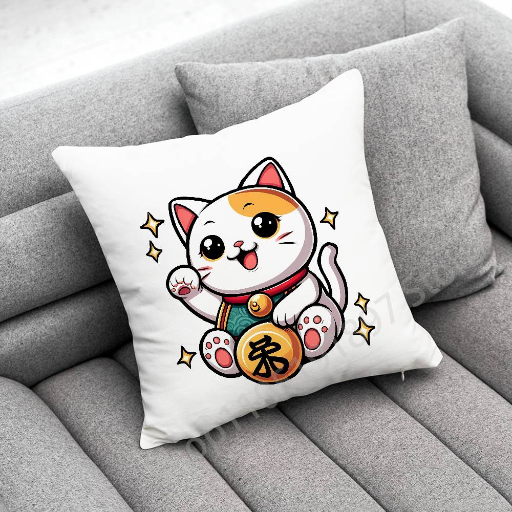 Maneki Neko Lucky Money Cat Throw Pillow Case For 45X45Cm 40X40Cm 55X55Cm 50X50Cm 30X30Cm Square Car Pillowcase Shell