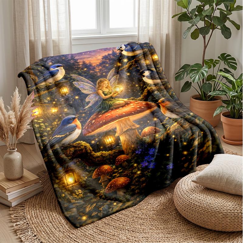 Fairy On Crescent Moon Theme Blanket Lightweight Warm Flannel Blanket Decorative Throw Blanket for Home Decoration