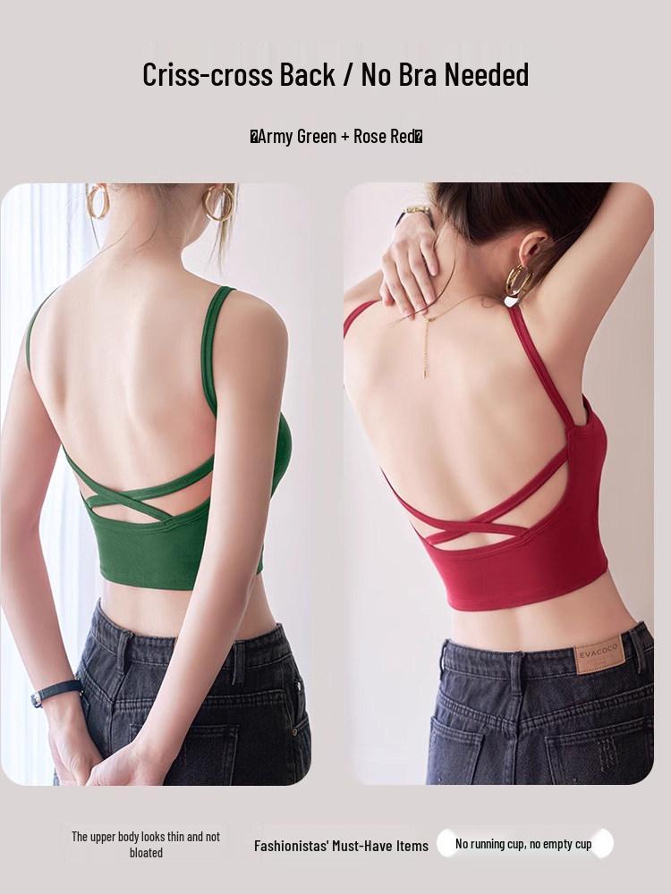 Women's American-Style Spaghetti Strap Vest with Chest Pads - Summer Lingerie Bra Top & Sleeveless Base Layer