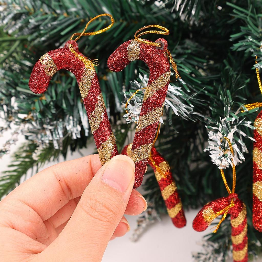 Red Gold Glitter Candy Cane Christmas Tree Ornaments Xmas Hanging Decorations Home Holiday Party Accessories Ornament Supplies