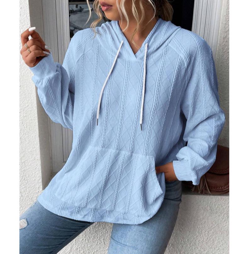 2025 Autumn/Winter Women's Plus Size Jacquard Loose Hooded Sweatshirt