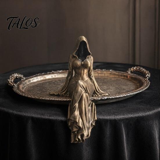Feminin Gotisk Skulptur Dödsgudinna Figur, Eterisk Huvförsedd Figur Skulptur, Mörk Flödande Klänning Staty Fantasy Samlarobjekt för Skrivbord Bokhylla