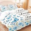 3pcs Blue Butterfly Printed Down Duvet Covers 1 Down Duvet Cover+2 Pillowcases No Core. Soft and Comfortable Bedding Set