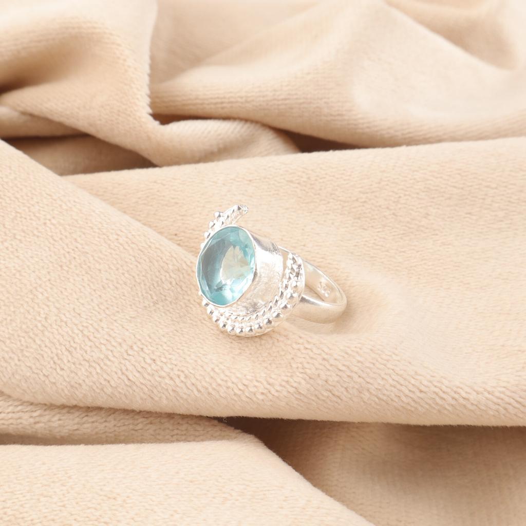 Sky Blue Topaz Gemstone 925 Sterling Silver Ring Handmade Jewelry Gift For Women RR-48-2