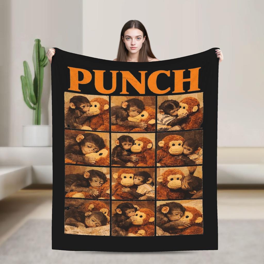 Punch Monkey Cute Blanket Coral Fleece Plush Print  Breathable Warm Throw Blanket for Bed Car Bedspread