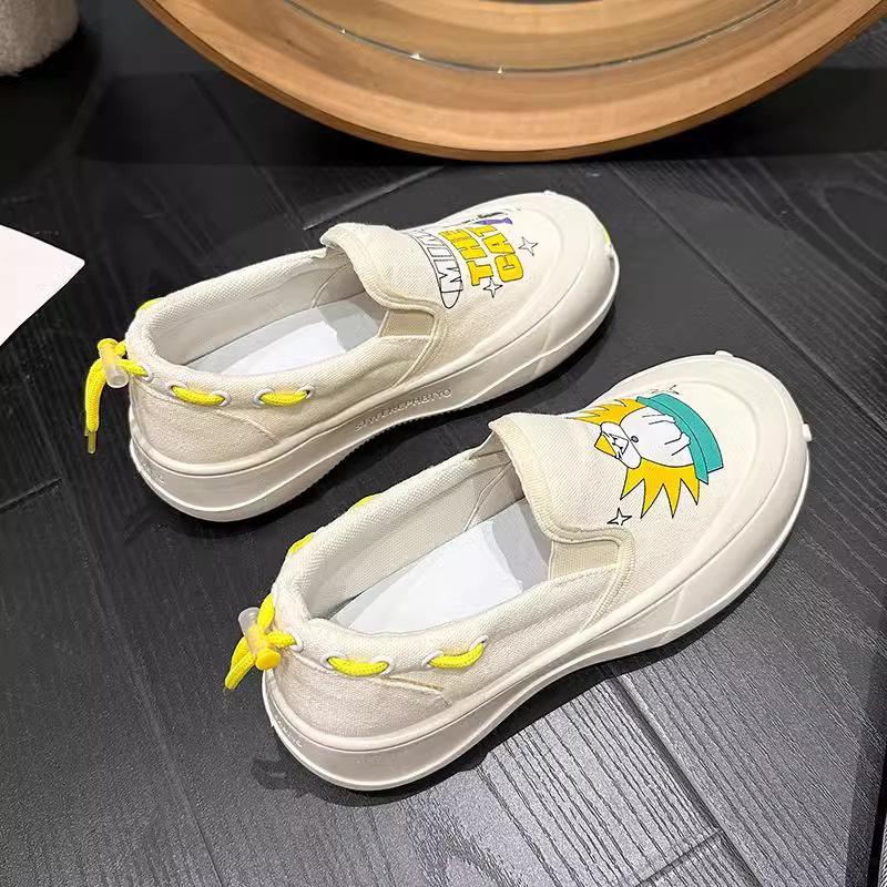 

Весенне-летние парусиновые туфли женские новая платформа граффити повседневные ленивые на одной педали нишевые повседневные туфли женские 40