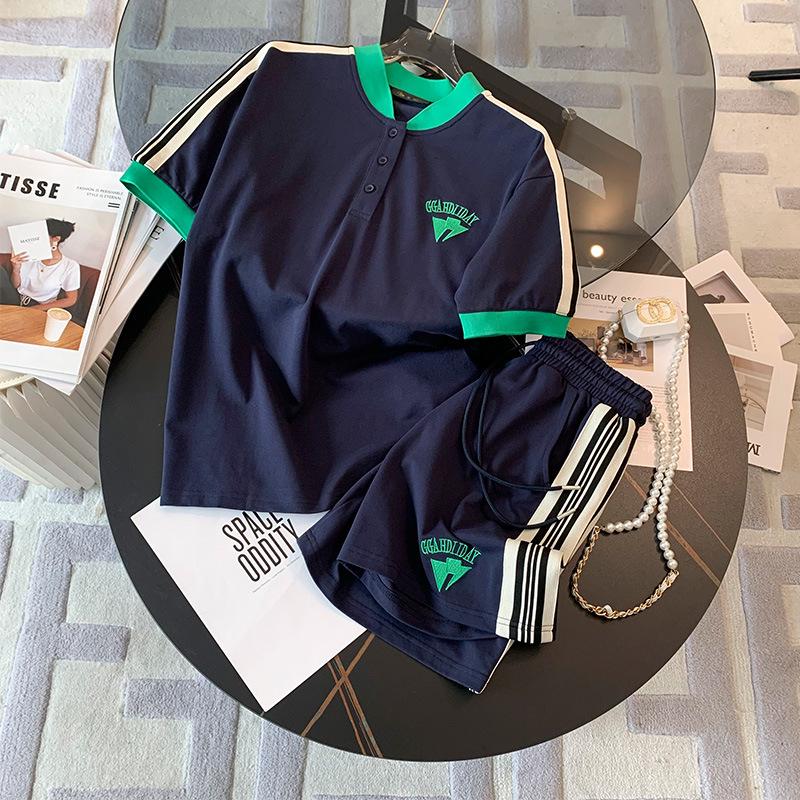 

Женский спортивный костюм весна/лето 2025 года с контрастным воротником-поло и вышивкой, повседневные шорты S