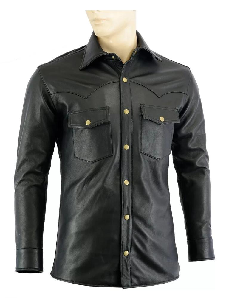 Stylish Real Soft Party Casual Fit Men Shirt Black Handmade Lambskin Leather