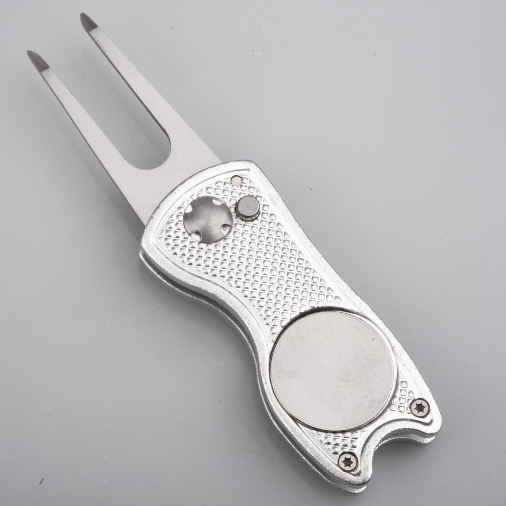 Folding Golf Green Repair Tool with Marker - Aluminum Handle