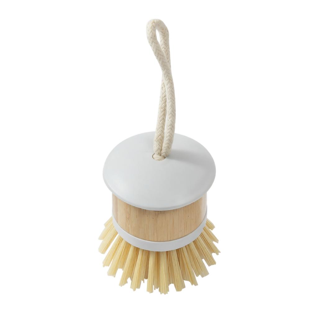 Bamboo Dish Brush with Stiff Bristles for Kitchen Cleaning Durable Scrubbing Brush with Hanging Rope for Pots Pans and Dishes