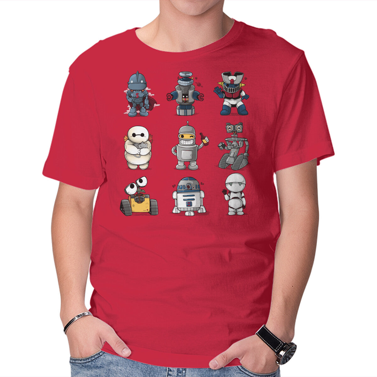 Unisex Crew Neck T-Shirt Little Robot Graphic Short Sleeve Casual Tee M