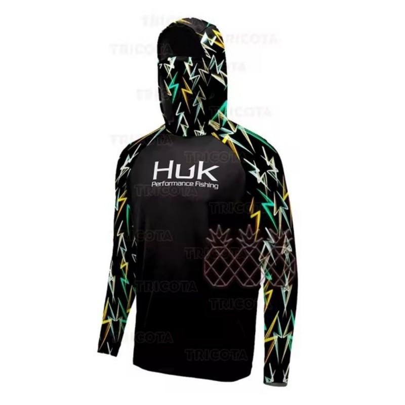 HUK Pesca Maschera con Cappuccio Abbigliamento Outdoor Uomo Manica Lunga Traspirante UPF50 + Maglietta