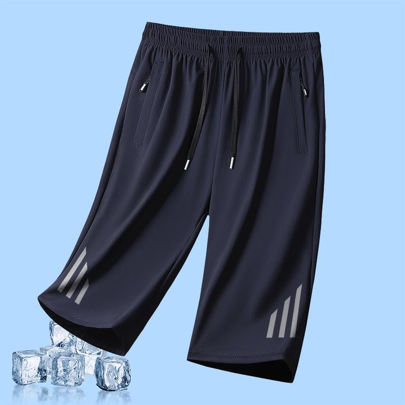 Ledově hedvábné 7palcové kalhoty pro muže na léto, tenké, volné, ležérní, s rovnými nohavicemi, pro mladé, prodyšné, rychleschnoucí šortky, pánské sportovní kalhoty