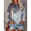 Women's Long Sleeved T-shirt with Heart-shaped and Striped Design, Round Neck All Season Top