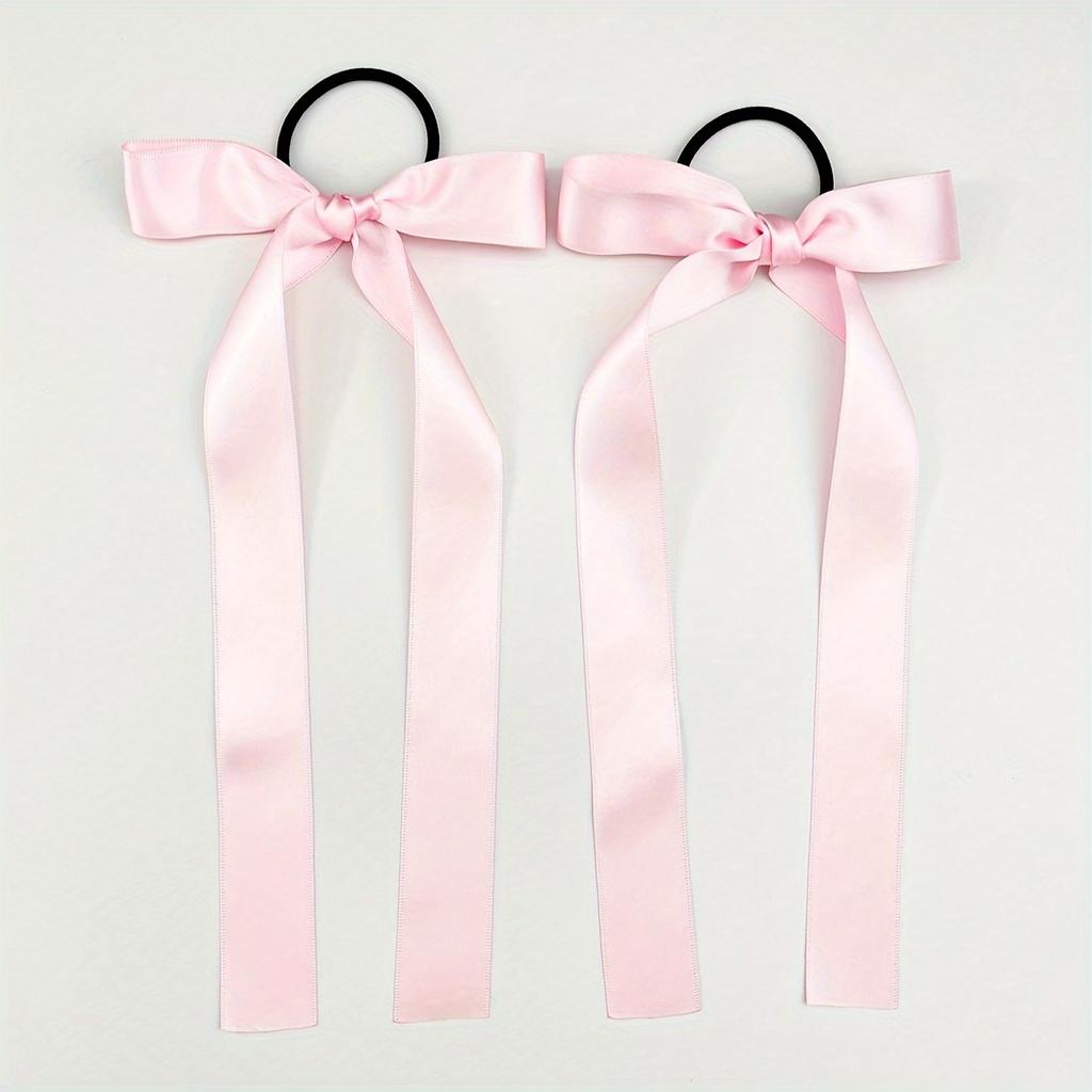2pcs Elegant Ribbon Bowknot Decorative Hair Loops Trendy Elastic Hair Ties for Women And Girls Wear Hair Accessories
