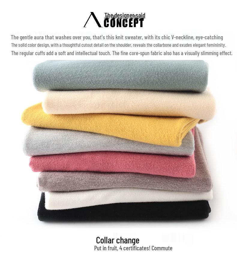 Leichter V-Ausschnitt Strickpullover - Damen einfarbiger Pullover für Frühling & Herbst