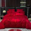 G5Z Κινεζικού Στυλ Κεντητό Κόκκινο Σετ Κλινοσκεπασμάτων Γάμου - Εορταστικό Τετραπλό Σετ με Παπλωματοκάλυμμα για Νιόπαντρα