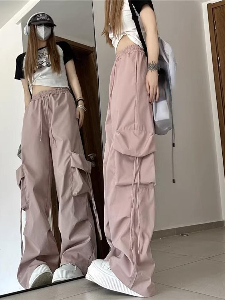 Jazz Dance Sweet Wear Cargo Hosen Set Sommer Casual Pink Tanzkleidung Hosen Damen Hohe Taille Sport Cargo Weitbeinige Hosen