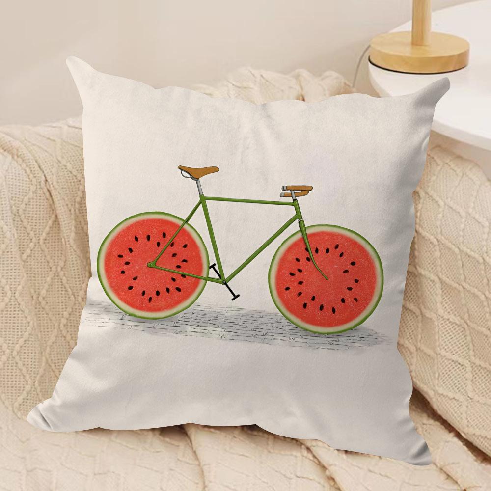 Fruit Orange Lemon Bicycle Cushion Cover Silky Short Plush Double-Sided Printed Pillow Case for Sofa All Seasons Home Decor Gift