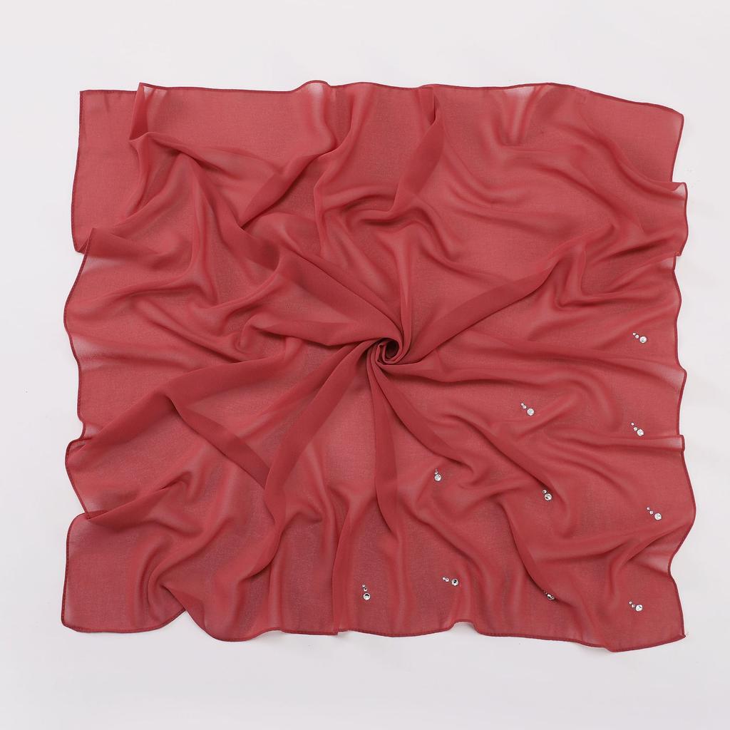 New Arrival Pearl Chiffon Drop-Shaped Rhinestone Square Scarf, High-Quality Hijab for Malaysian Malay Women