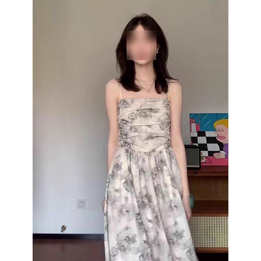 Spódnica na szelkach z nadrukiem róż damska sukienka letnia nowa moda dwa sposoby noszenia długa sukienka