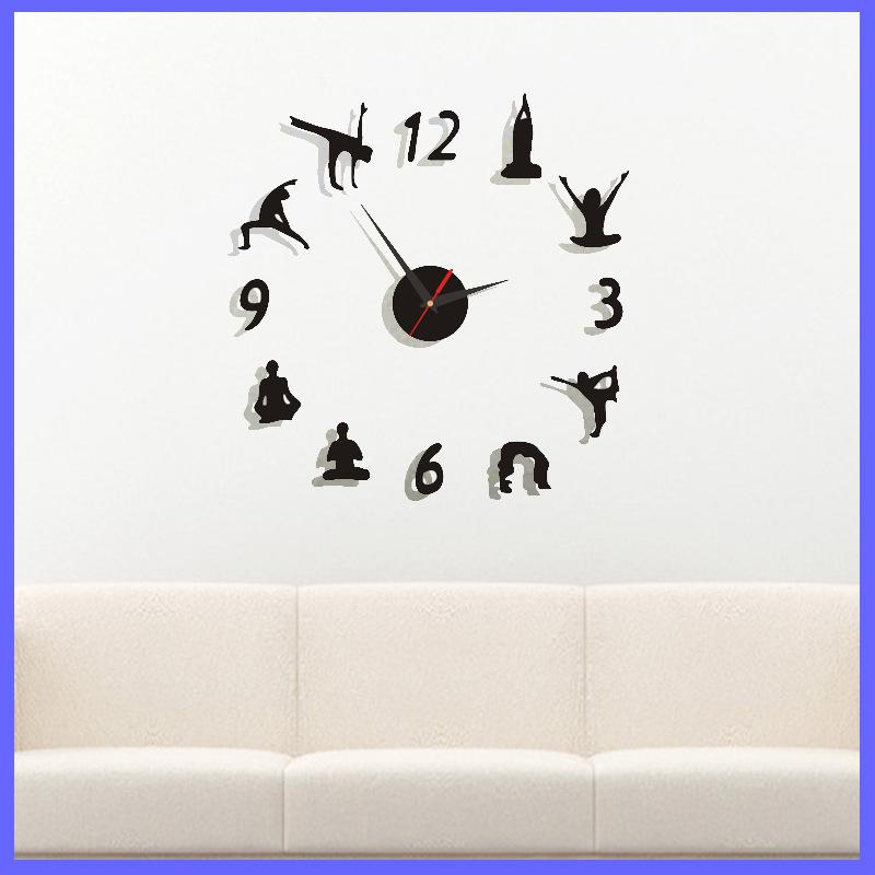 

Creative Yoga DIY Wall Clock Simple Personalized Fashion Digital Clock Nail-Free Living Room Wall Sticker Clock Silent Red