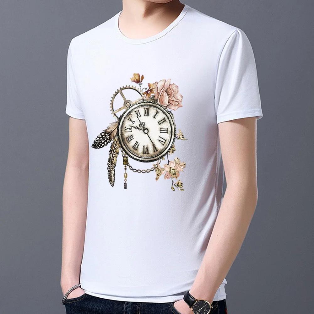 Fashionable Men's Classic White T-shirt Feather Print Graphic Print Series Casual O-neck Commuter Comfortable Men's Slim Shirt