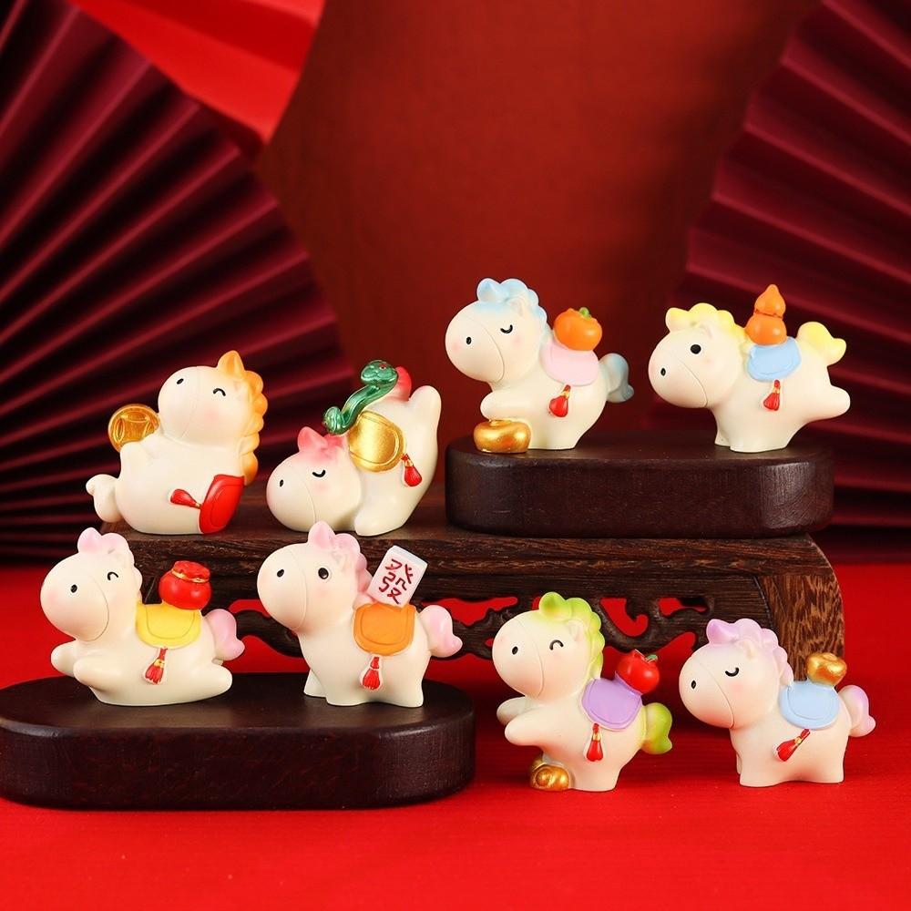Resin New Year Mascot Miniature Chinese Style Zodiac Ornaments Gift Horse Figurine  Car Decoration