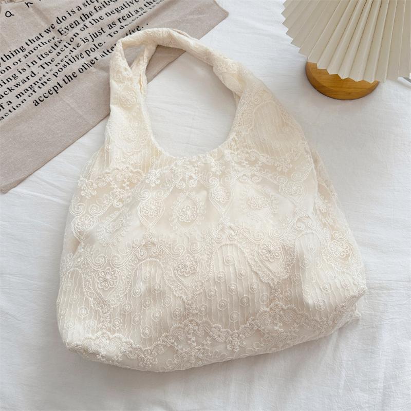 European Handmade Lace Organza Handbag Embroidered Tote Bag Elegant Purse Casual Shopping Picnic Summer Lady Accessory