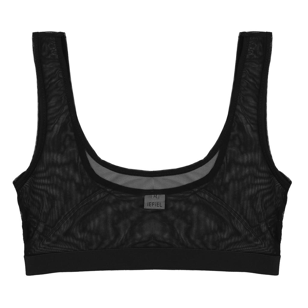 S-4XL Ladies See Through Mesh Bralette Deep V Neck Sleeveless Vest Crop Top for Bedroom