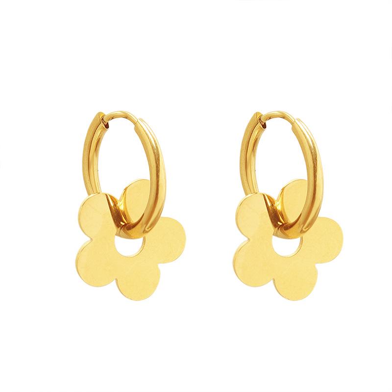 18K Gold Plated Stainless Steel Christmas Flower Ear Cuffs - European & American Style, Influencer-Approved, Cute Earrings.