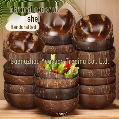 Middle Eastern Polished Coconut Wood Bowl & Wooden Spoon Set