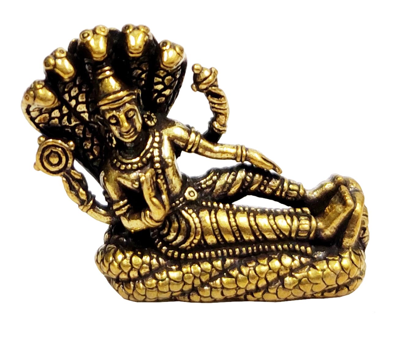 

Miniature Brass Idol Vishnu Resting On Sheshnag Serpent In Ananthasayanam Pose