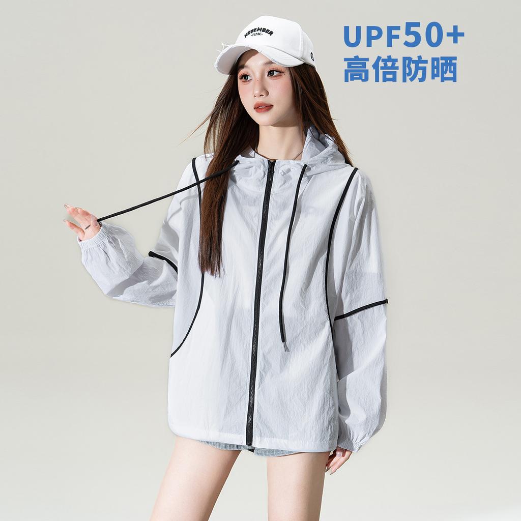 2025 Spring/Summer Loose Contrasting Color Versatile Sunscreen Hooded Jacket Top