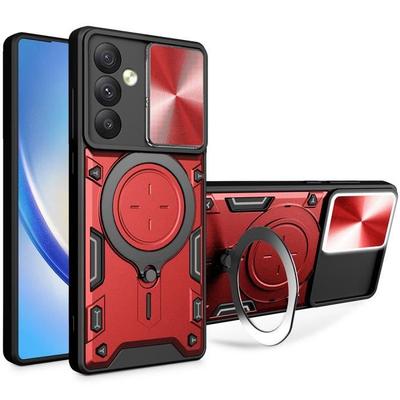 Ultra-Resistant Red Case for Samsung Galaxy A34 5G with Metal Stand and Camera Cover