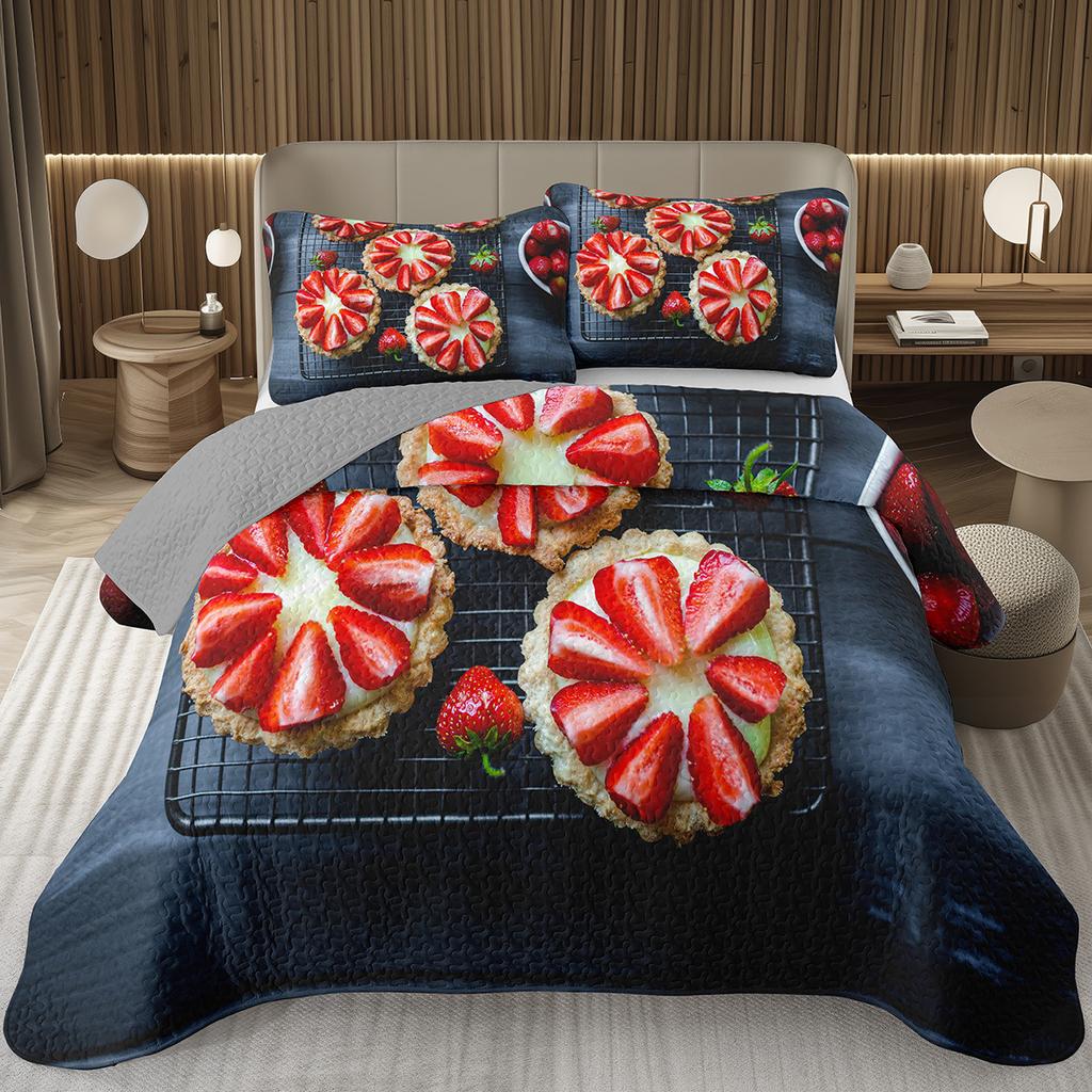 Strawberry Bedspread Kawaii Fruit Coverlet Twin King Size Cute Strawberries Quilt Set For Kids Girls Teens Adult Bedroom Decor