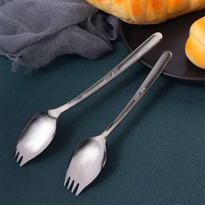 Picnic Travel Dinnerware Stainless Steel Reusable Long Handle Salad Forks Spork Flatware Dessert Spoons