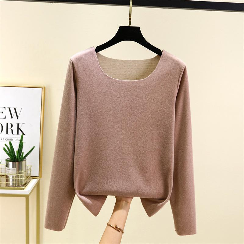 Ladies' Loose Comfortable Casual Fashionable And Warm Underwear With Seamless Round Neck And Thick Velvet Top
