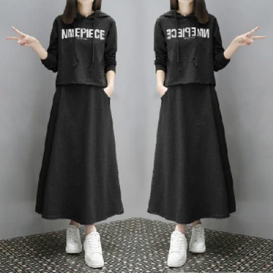 

Европейский шикарный комплект-двойка Весна/Осень: Длинный свитшот и юбка - Повседневная корейская мода для женщин L