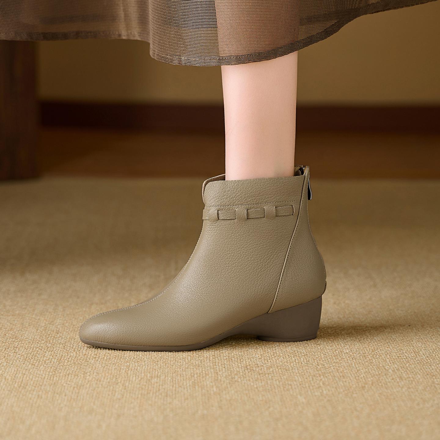 

Мода 2025 Новые Осенние Женские Ботинки Натуральная Кожа Женская Обувь Круглый Носок Массивный Каблук Однотонные Современные Ботинки Повседневная Обувь Ботильоны 34